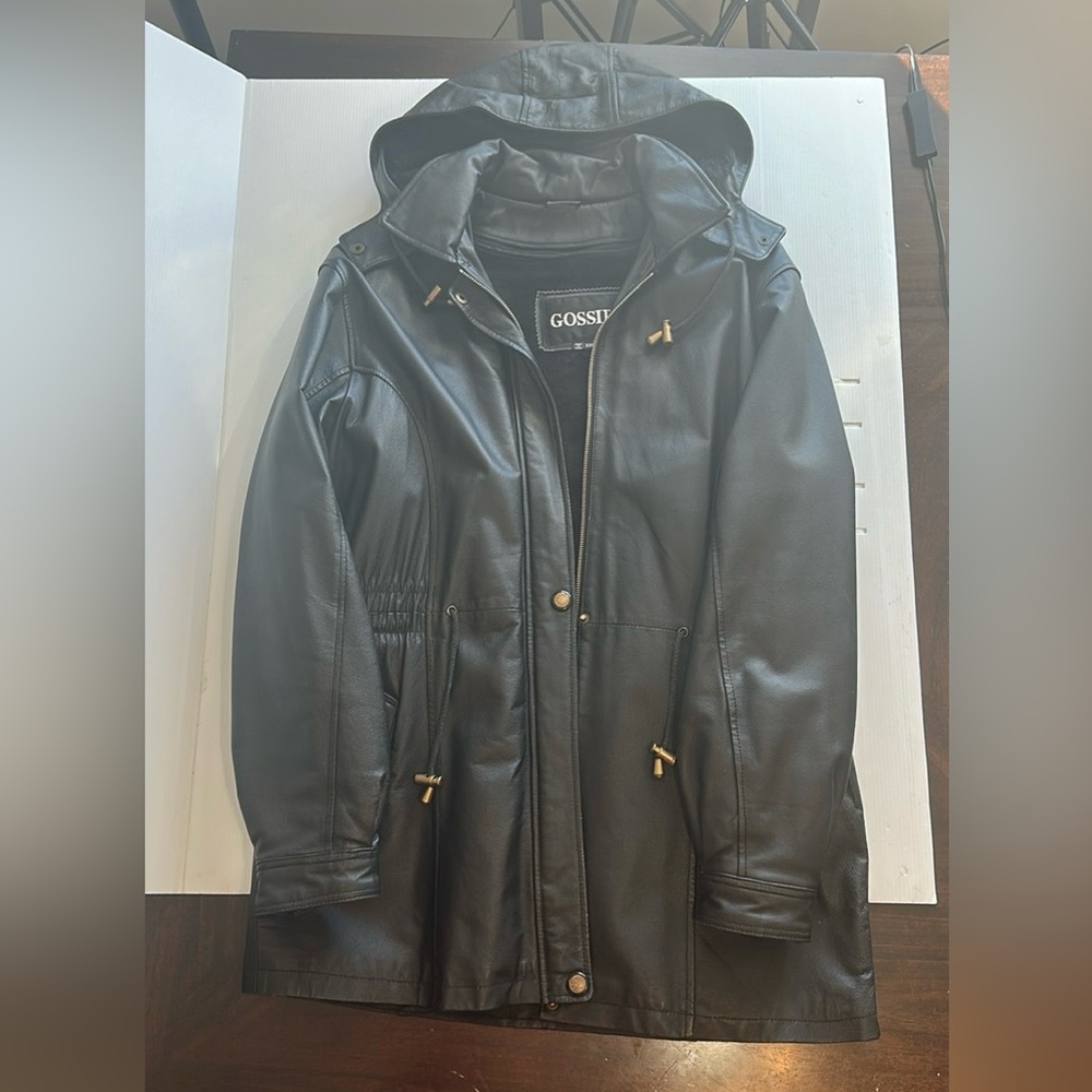 Gossip Sleek Black Leather Hooded, Lined women’s Coat XXL